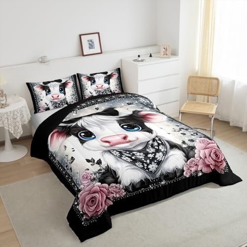 Feelyou Kids Cute Highland Cow Comforter Set Twin Size Boys Girls