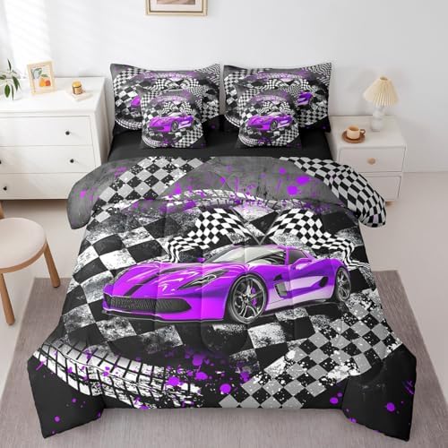 Speed Sport Comforter Set 7 Pieces,Boys Girls Race Car Bed Set for Boys Kids,Fast and Furious Bedding Bed in a Bag,Twin (1 Comforter,2 Pillowcase,2 Pillow Covers,1 Flat Sheet,1 Fitted Sheet)