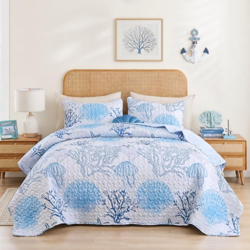 weigelia Coastal Quilt Bedding Set Queen Size, Lightweight Summer Bedspread