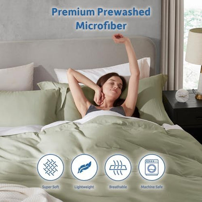 Hearth & Harbor Prewashed King Duvet Cover Set, Light Sage