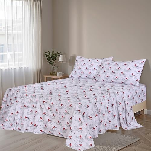 RUVANTI Flannel Sheets Set Twin Size, Cardinal