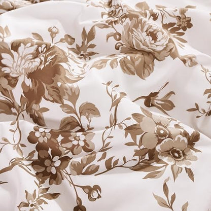 BLOOMHAVEN Full Size Comforter Sets-7 Pieces Brown Floral Bed in a Bag