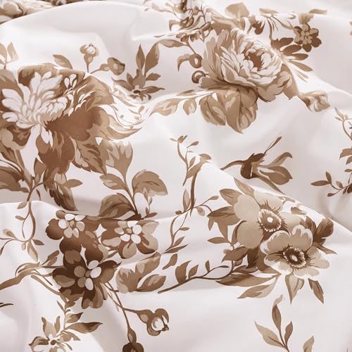 BLOOMHAVEN Queen Comforter Set-7 Pieces Brown Floral Bed in a Bag Queen