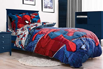 Marvel Spiderman Twin Comforter Set 4 Piece Kids Bedding for Boys, Multi