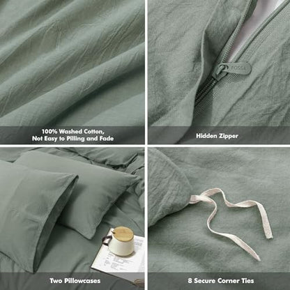 FOSSA Duvet Cover Set 100% Washed Cotton Linen Feel Oversized King