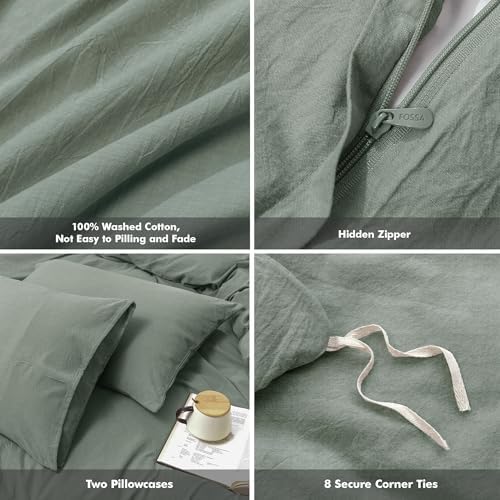 FOSSA Duvet Cover Set 100% Washed Cotton Linen Feel Super Queen
