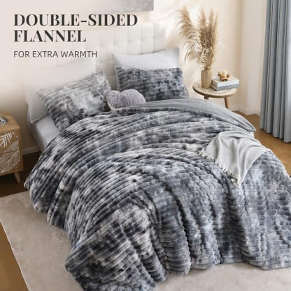 Smoofy Fluffy Twin Size Comforter 2 PCS - Tie Dye Black Fleece Bedding Set