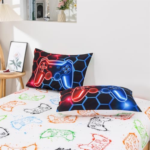 NTBED Twin Game Console Comforter Set for Boys Girls Kids 3D Gaming Lightweight Microfiber Gamer Bedding Sets Red Blue