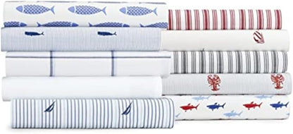 Nautica - Twin XL Size Sheet Set, Crisp & Tailored Cooling Sheets with a Smooth Cotton Percale Lightweight Feel - Bed Sheets with Matching Pillowcase & Fitted Sheet (Audley Stripe Blue)