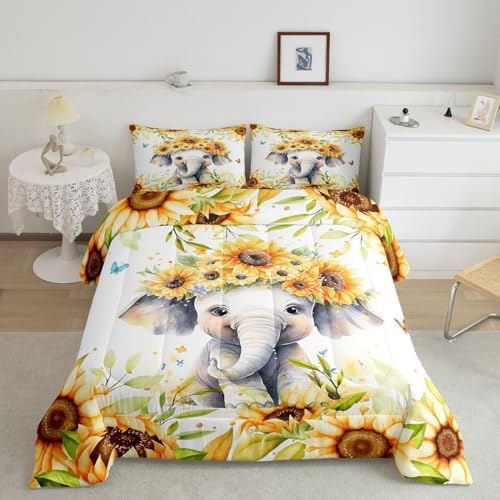 Feelyou Cute Elephant Comforter Set King Size Boys Girls Teens