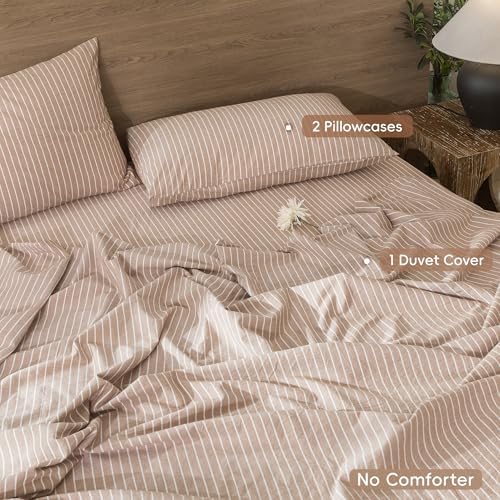 MooMee Striped Duvet Cover Set 100% Washed Cotton Linen Like Super King