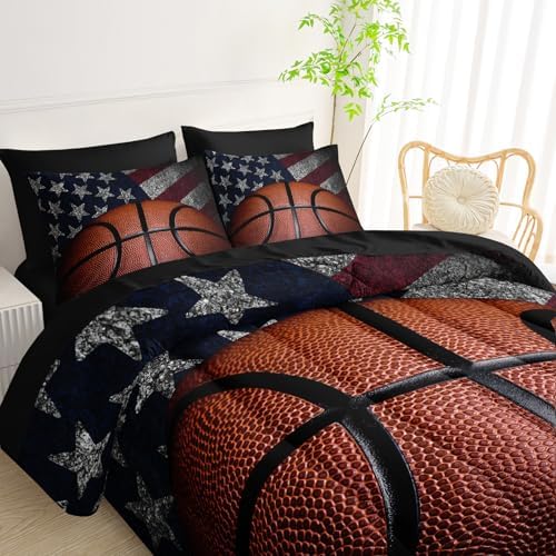 QOOMO Basketball Comforter Set Twin,7-Piece Kids Bedding Set for Boys