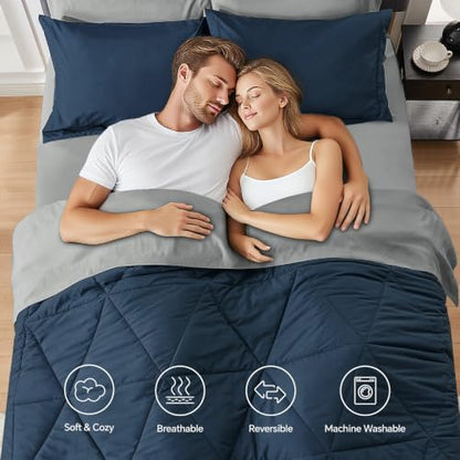 BEDELITE Twin Comforter Set 5 Pieces, Reversible Calm Blue Bed in A Bag