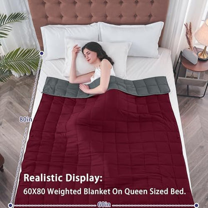 yescool Weighted Blanket for Adults 17lbsQueen Size, 60" x 80", Red Grey