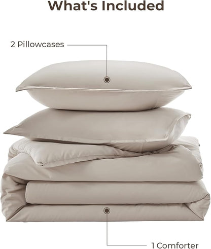 Litanika Oversized King Comforter 120x98, 3 Pieces Deep Linen Grey Lightweight Solid Bedding Comforter Set, All Season Fluffy Bed Set (1 Comforter & 2 Pillowcases)