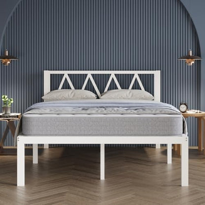 Avenco 14 Inch King Size Bed Frame with Headboard, White Metal Platform Bed Frame, King Bed Frame No Box Spring Needed, Easy Assembly, Heavy Duty Slats Support