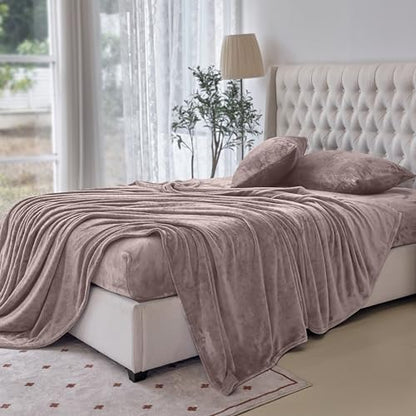 Elegant Comfort Luxuriously Soft 4-Piece Velvet Plush Flannel Sheet Set - Premium Quality - Cozy Warm, Anti-Static, Non Pilling Fuzzy Velvet Flannel Fleece Deep Pocket Sheet Set - Cal King, Taupe