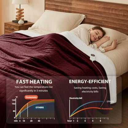 Homemate Heated Electric Blanket Queen Size 84"x 90" Heating Blanket