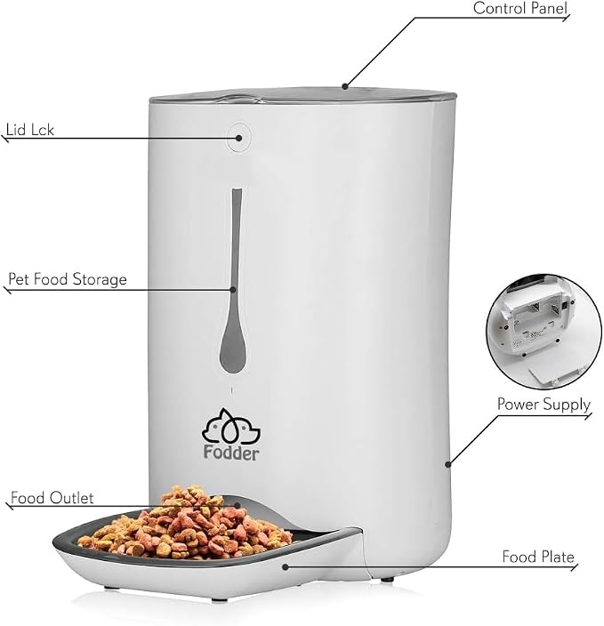 SereneLife 7L Smart Automatic Pet Feeder - Electronic Digital Dry Food Storage Meal Dispenser w/Built-in Microphone, Voice Recorder, Optional Battery, Timer Programmable to Feed Cat and Dog SLAPF30
