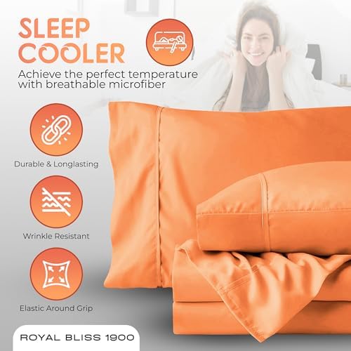 Top Split King Sheets Sets for Adjustable Bed, 4 Pcs Deep Pockets Double Brushed Microfiber Sheets, 34 Inch Split Top Fitted Sheet, 1 King Flat Sheet and 2 Pillowcases - Peach