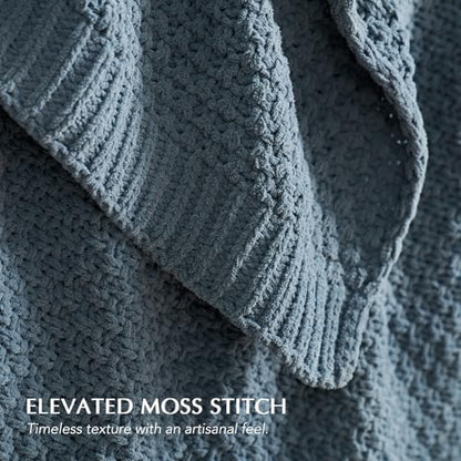 EVERGRACEHOME Chunky Chenille Knit Throw Blanket, 50 x 60, Stormy Blue