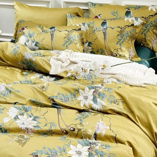 Vintage Style Flower Bird Comforter Set Queen Fluffy Soft Vibrant Color Floral Comforter Set Garden Style Bird Flower Botanical Comforter with 2 Pillowcases Queen Size Bed Comforter for All Seasons