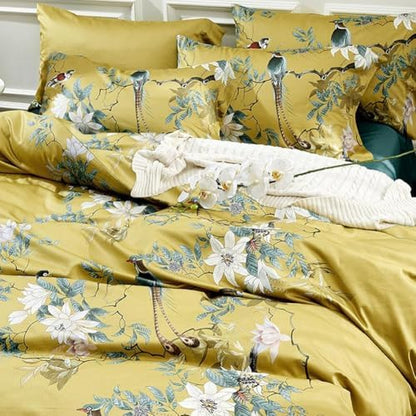 Vintage Style Flower Bird Comforter Set Queen Fluffy Soft Vibrant Color Floral Comforter Set Garden Style Bird Flower Botanical Comforter with 2 Pillowcases Queen Size Bed Comforter for All Seasons