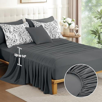 8 Pieces Floral Comforter Set King Size Black Gray Bed in a Bag Bedding