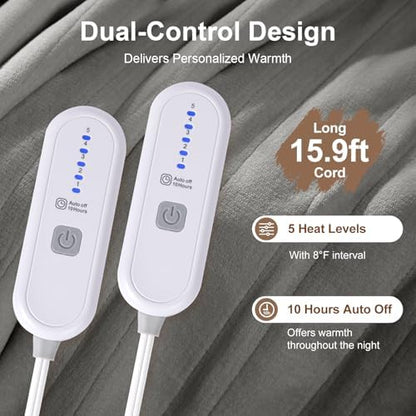Heated Blanket Queen Size Dual Control Electric Blanket Queen, Grey