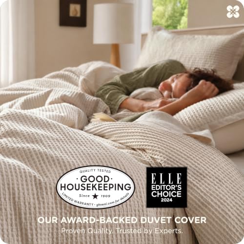 Bedsure PureWoven Cotton Waffle Duvet Cover Set, California King, Beige