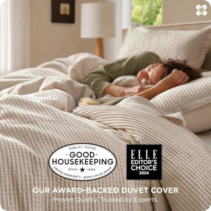 Bedsure PureWoven Cotton Waffle Duvet Cover Set, California King, Beige