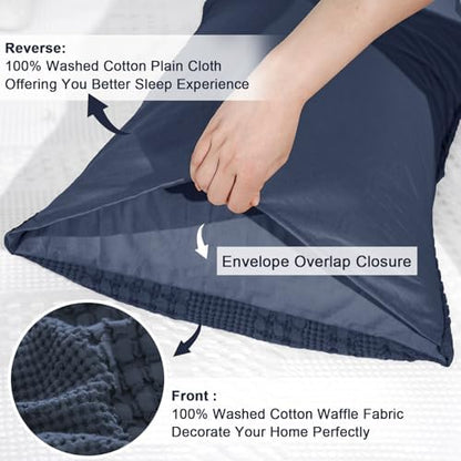 PHF Cotton Waffle Pillow Shams Standard Size 20" x 26", Indigo, No Insert