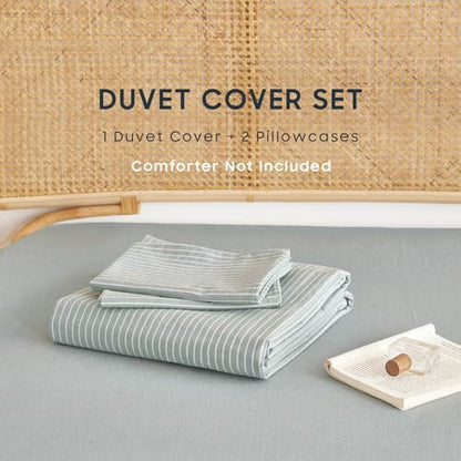 Wake In Cloud Striped Cotton Duvet Cover Set, Greyish Blue, King