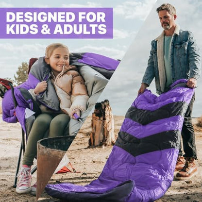 MalloMe Sleeping Bags for Adults Cold Weather & Warm - Backpacking Camping Sleeping Bag for Kids 10-12, Girls, Boys - Lightweight Compact Camping Essentials Gear Accessories Hiking Sleep Must Haves
