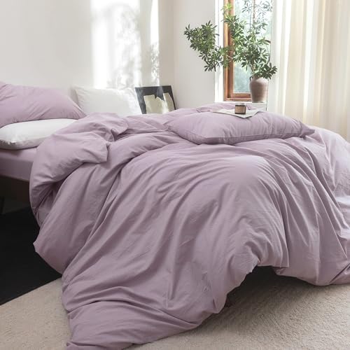FOSSA Duvet Cover Set 100% Washed Cotton Linen Feel Queen