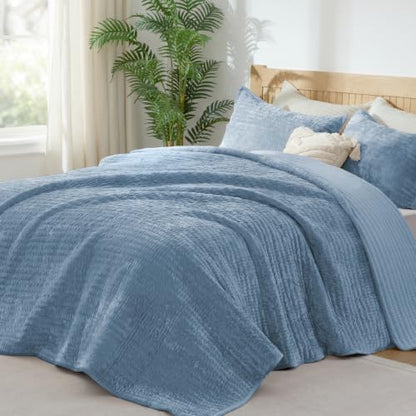BEDELITE Velvet Quilt Set Queen Size, Luxury Velvet Comforter Bedding