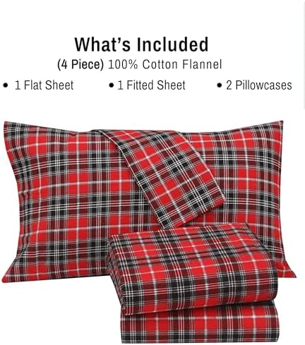 RUVANTI Flannel Sheets Split King Size, Red Plaid