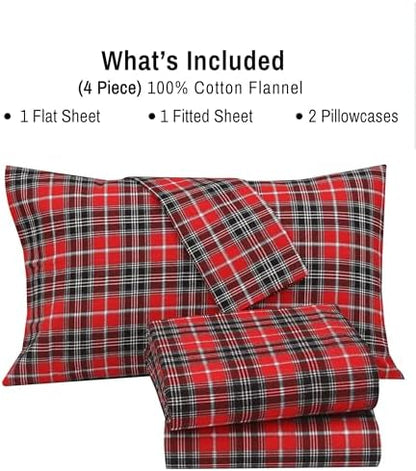 RUVANTI Flannel Sheets Split King Size, Red Plaid