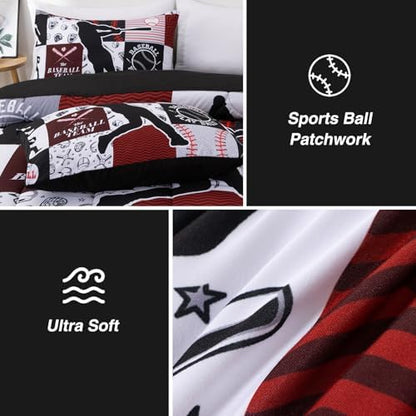 A Nice Night Sports Baseball Comforter Full Bedding Sets for Boys,Red