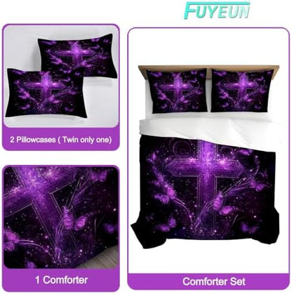Cross Butterfly Comforter Full/Queen, Gothic Bedding for Girls