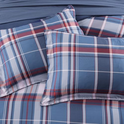 Plaid Twin XL Comforter Set Navy Red 5 Pieces Bed in a Bag for College Dorm