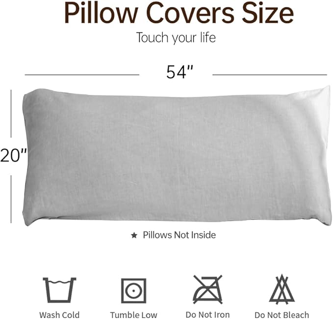 Simple&Opulence Body Pillow Cover 20" x 54",100% Pure Linen, Ultra Soft and Breathable, Body Pillowcase with Envelope Closure for Adults (Light Grey)