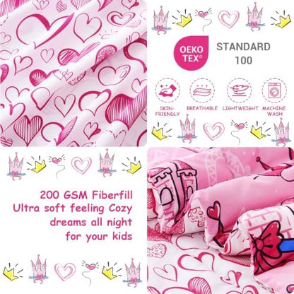 Mooreeke Toddler Bedding Sets for Girls,4 Pieces Pink Castle Love Printed