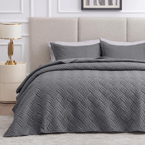 Love's cabin California King Quilt Set, Soft Bedspread Comforter, Dark Grey