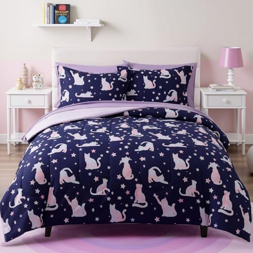 Full Size Comforter Sets for Girls - 7 Pieces Cute Cat Full Bedding Set