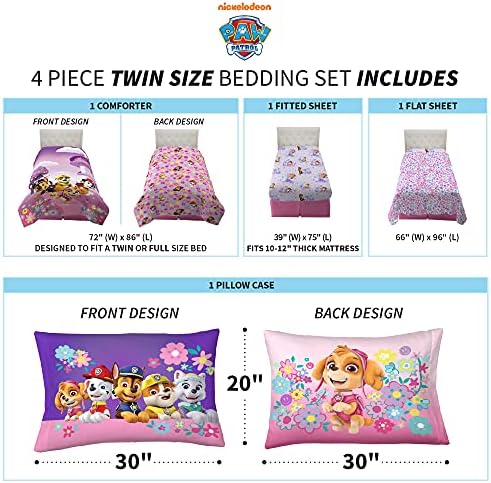 Paw Patrol Girl Kids Bedding Super Soft Comforter and Sheet Set, 5 Piece Full Size, (Officially Licensed Product) by Franco