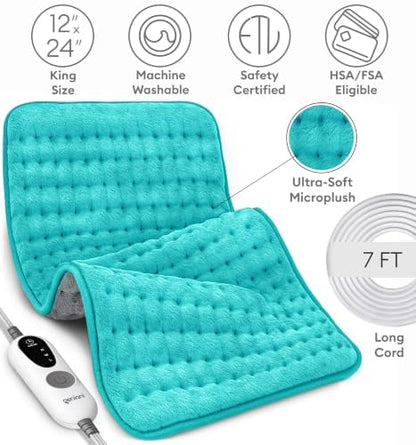 GENIANI Back Pain & Relaxation Gifts for Women – Electric Heating Pad for Back, Neck & Shoulders, Soft Microplush Electric Throw Heating Pad for Period Comfort, Fast Heating, (12×24", Green)