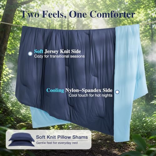 MUXHOMO Cooling Comforter Set King Size, Lightweight Summer Comforter for Hot Sleeper, Reversible Bedding with ICY Cooling Surface, Includes 1 Comforter (104"x90") and 2 Shams (20"x 36"), Navy