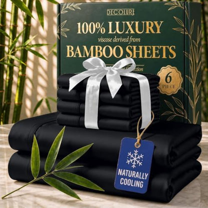 DECOLURE 100% Viscose Derived from Bamboo Sheets King Size | 6 Pc Bed Set