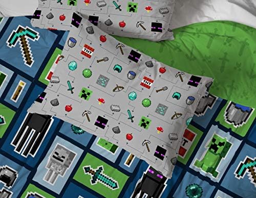 Minecraft Creeper Queen Comforter Set 5 Piece Kids Bedding for Boys, Multi